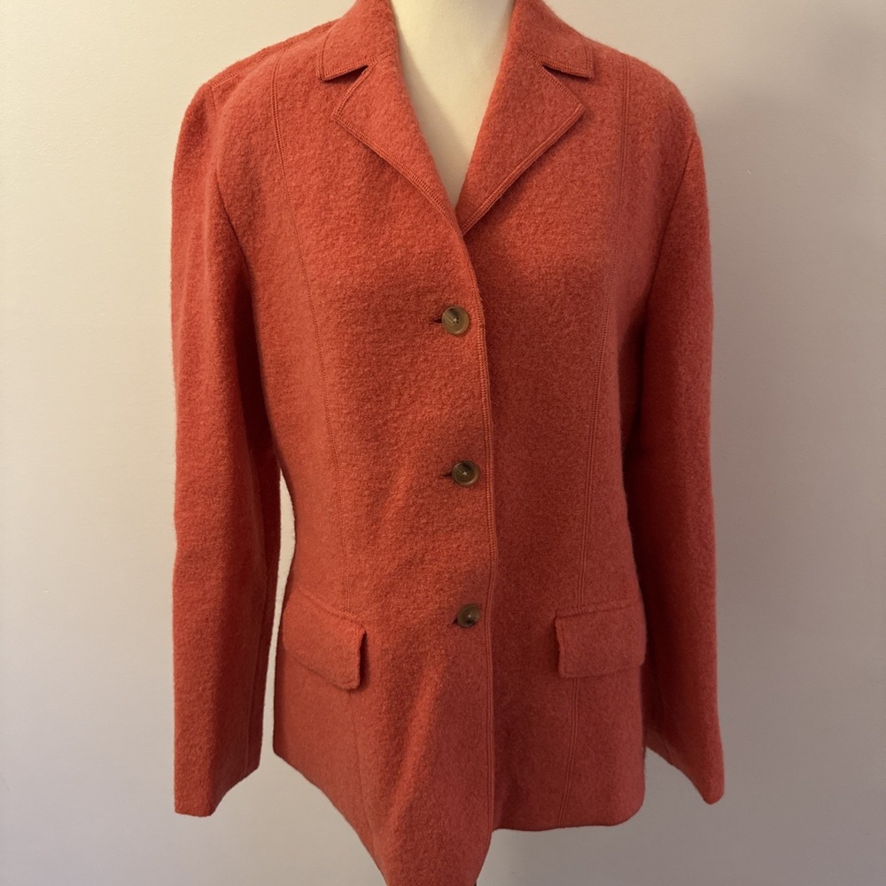 Lands' End Wool Jacket Blazer Coat Womens Size 12 Tall Button Front Orange